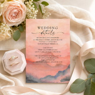 Carte D'accompagnement Watercolor Mountain Sunset Rustic Mariage Détails