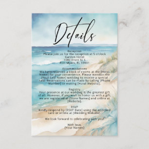 Carte D'accompagnement Watercolor Ocean Coastal Beach Détails du mariage