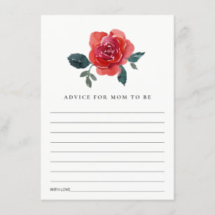 CARTE D'ACCOMPAGNEMENT WATERCOLOR RED GREEN ROSE FLORA ADVICE BABY SHOWER
