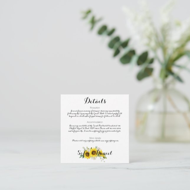 Carte D'accompagnement Watercolor sunflower white rose wedding  (Debout devant)