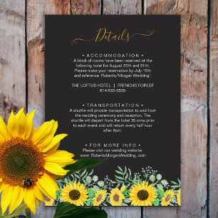 Carte D'accompagnement Watercolor Sunflowers Black Détails du Mariage