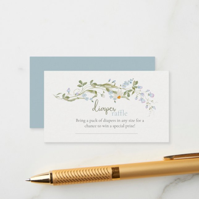 Carte D'accompagnement Watercolor Wildflower Baby Shower Diaper Raffle (Devant/Arrière en situation)