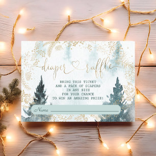 Carte D'accompagnement Watercolor Winter Scenery Gold Diaper Raffle