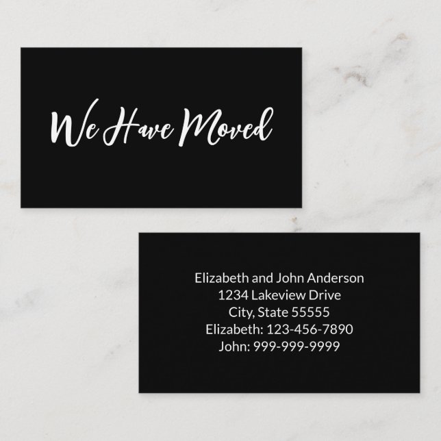 Carte D'accompagnement We Have Moved Script Moving Announecment Black (Devant / Derrière)