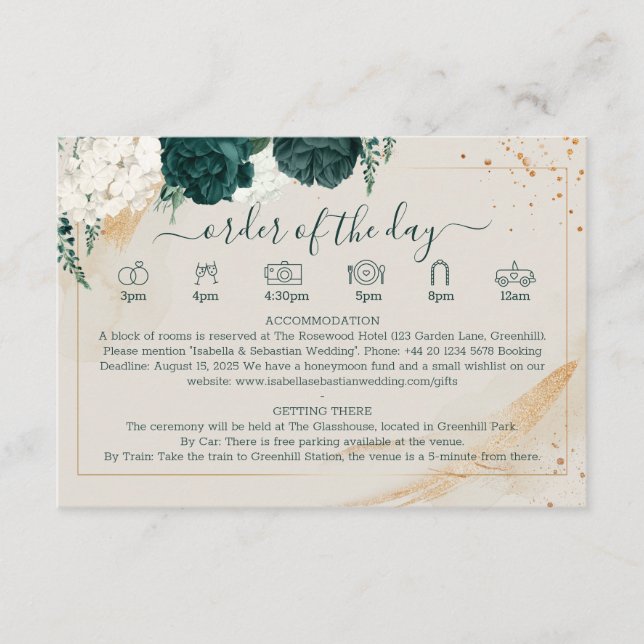 Carte D'accompagnement Wedding Cream Details Emerald Green Rose Floral (Devant)