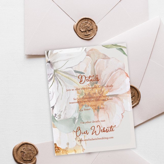 Carte D'accompagnement Wedding Details Card | Blush Peach Floral (Floral Wedding Details Card | Blush Peach Watercolor Information Insert)