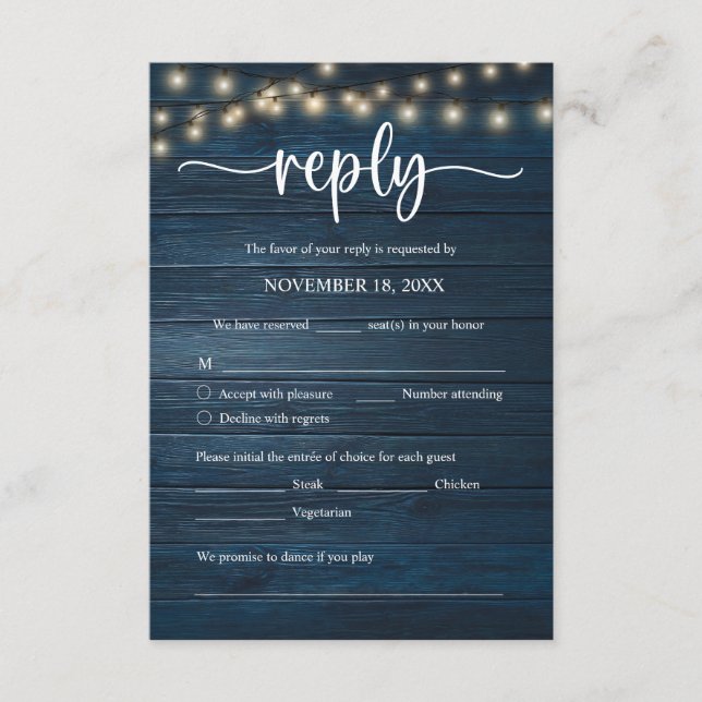 Carte D'accompagnement Wedding Dinner RSVP, meal options, song request (Devant)