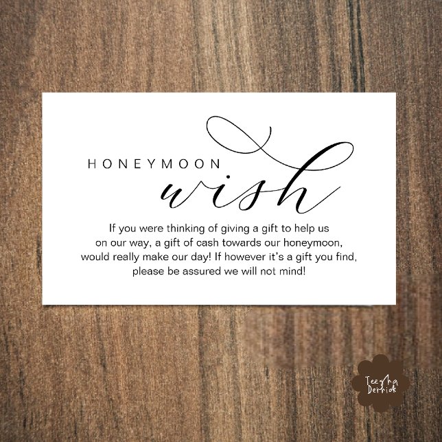 Carte D'accompagnement Wedding Honeymoon Wish, Fund, Minimal Clean (Wedding Honeymoon Fund, A Note on Gifts, Wish, Cash, Modern Minimal Enclosure Card in Black White)