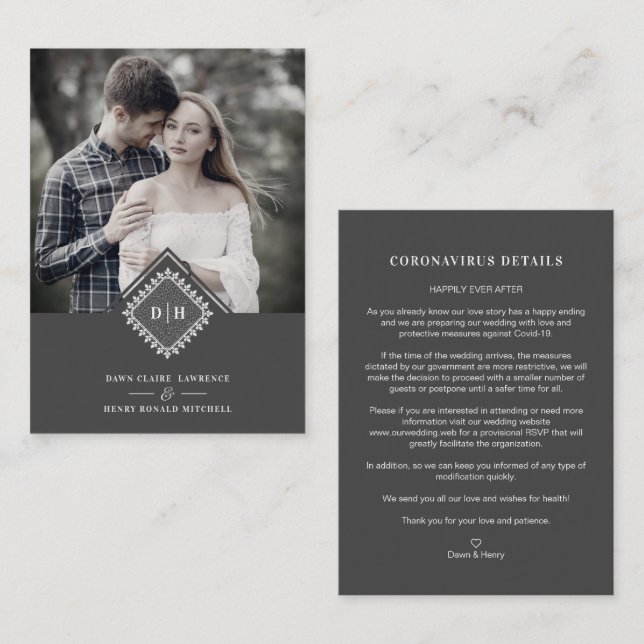 Carte D'accompagnement Wedding Initials Ornamental Lace Sophisticated (Devant / Derrière)