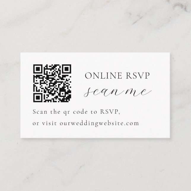 Carte D'accompagnement Wedding Photo Online RSVP QR Code, Black & White (Devant)