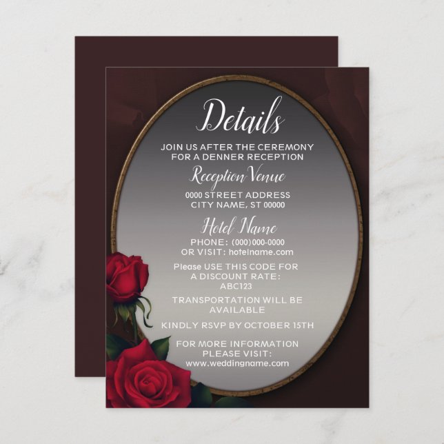 Carte D'accompagnement Wedding Red Blush Floral Silver Gray Mirror Detail (Devant / Derrière)