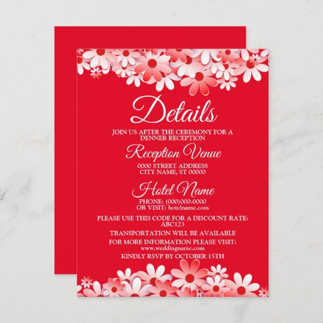 Carte D'accompagnement Wedding Red White Floral Detail Enclosure  (Devant / Derrière)