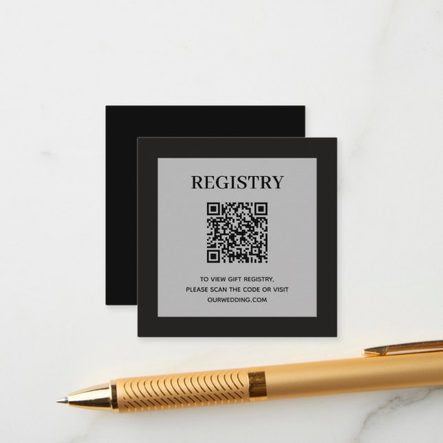 Carte D'accompagnement Wedding Registry QR Code Black (Devant/Arrière en situation)