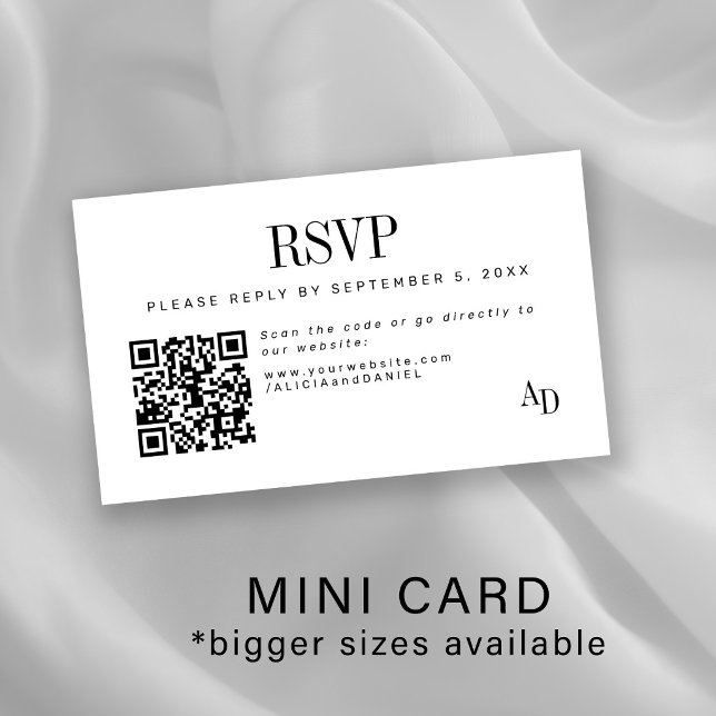Carte D'accompagnement Wedding RSVP insert QR code black white enclosure (Créateur téléchargé)