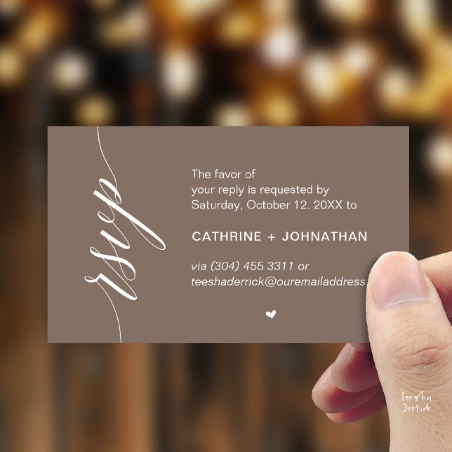 Carte D'accompagnement Wedding RSVP via Text Message or Email, Reminder (Wedding RSVP via Text Message, Phone  or Email, Reminder Enclosure Card in taupe Brown)