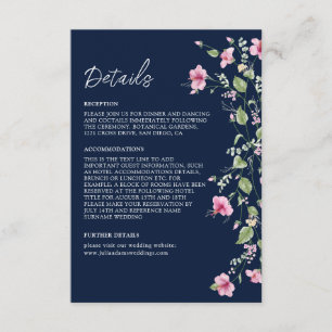 Carte D'accompagnement Wedding shower en fleur d'Hibiscus rose bleu marin