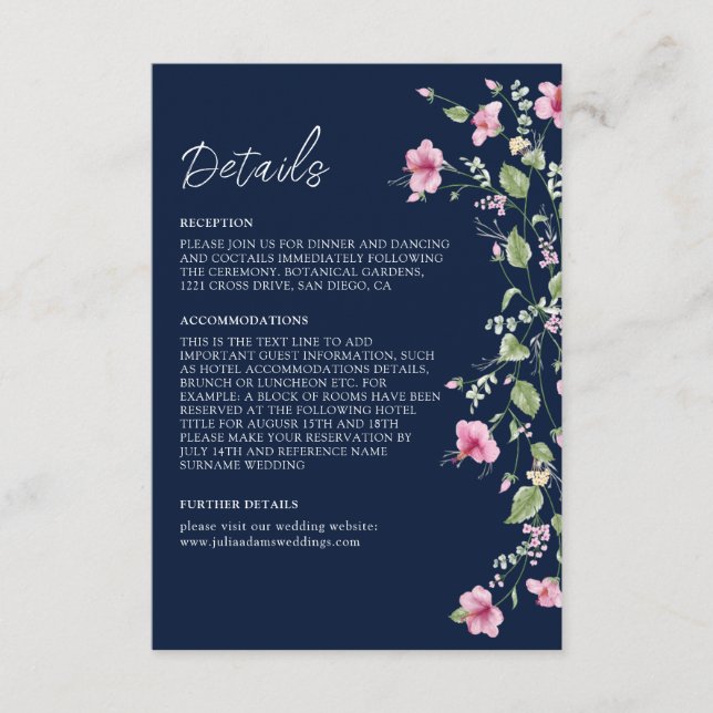 Carte D'accompagnement Wedding shower en fleur d'Hibiscus rose bleu marin (Devant)