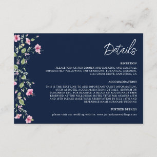 Carte D'accompagnement Wedding shower en fleur d'Hibiscus rose bleu marin