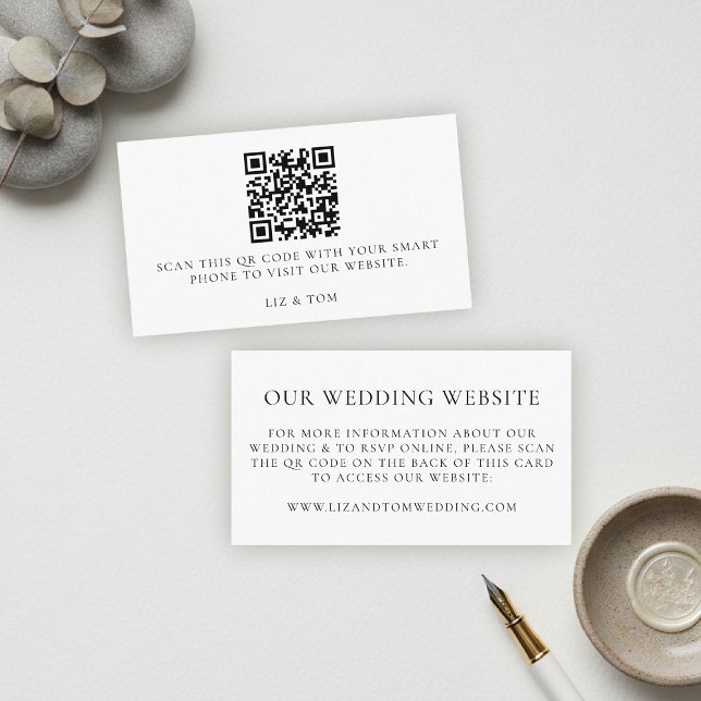 Carte D'accompagnement Wedding Website QR Code Modern Minimalist Simple (modern minimalist wedding website qr code typography calligrahy black white city contemporary simple)