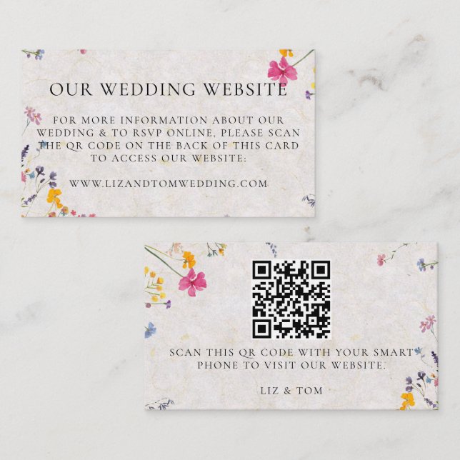 Carte D'accompagnement Wedding Website QR Code Wildflower Garden Blush (Devant / Derrière)
