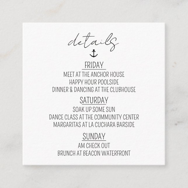 Carte D'accompagnement Week-end de Fiançailles Nautique (Devant)