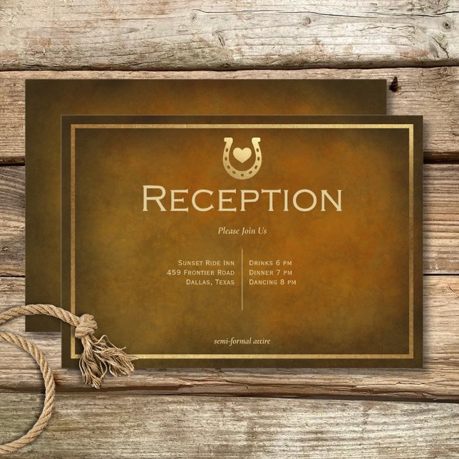 Carte D'accompagnement Western Rustic Horseshoe Réception Brown & Gold (Western Rustic Horseshoe Brown & Gold Reception Enclosure Card)