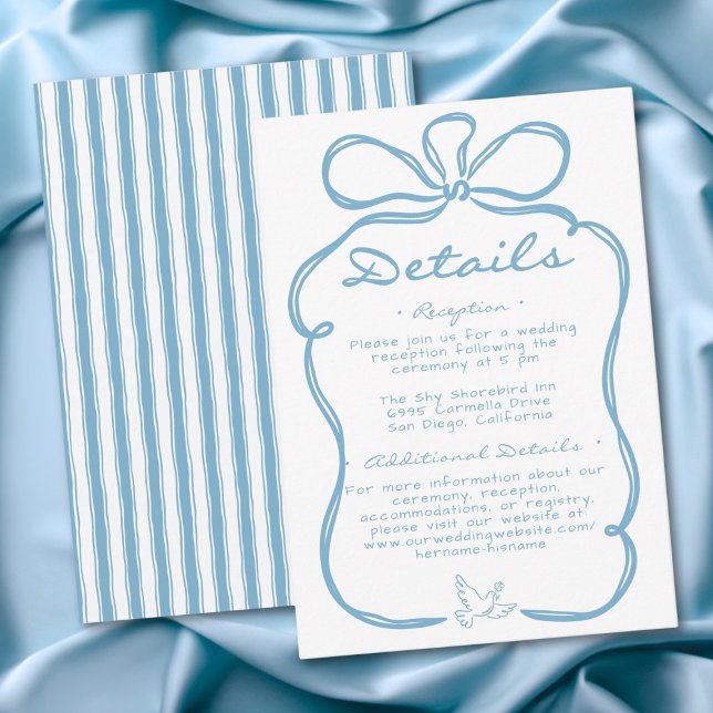 Carte D'accompagnement Whimsical Blue Hand Drawn Floral Stripe Wedding (Whimsical Blue Hand Drawn Floral Stripe Wedding Enclosure Card)