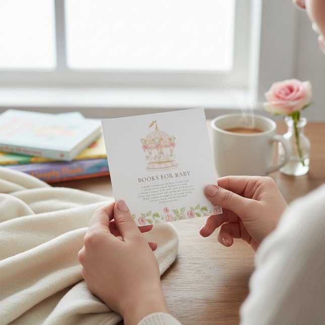 Carte D'accompagnement Whimsical Carousel Floral Baby Shower Book Card (Créateur téléchargé)