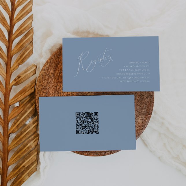 Carte D'accompagnement Whimsical Dusty Blue QR Code Baby Registry (Créateur téléchargé)