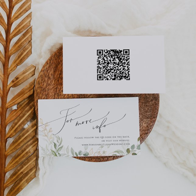 Carte D'accompagnement Whimsical Greenery Gold QR Code site Mariage (Créateur téléchargé)