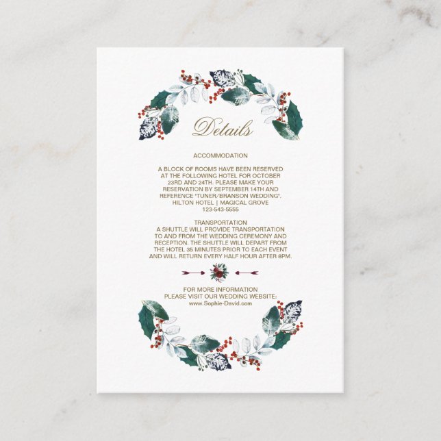 Carte D'accompagnement Whimsical Leafy Berries Wreath Détails du Mariage (Devant)