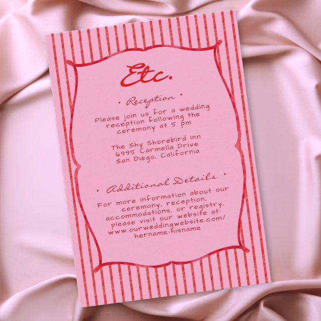 Carte D'accompagnement Whimsical Red Pink Watercolor Stripe Wedding (Whimsical Red Pink Watercolor Stripe Wedding Enclosure Card)