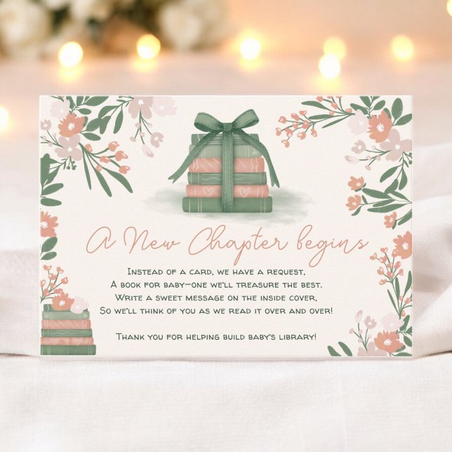 Carte D'accompagnement Whimsical Sage green Nouveau chapitre Baby shower  (Whimsical Sage green New Chapter Books Baby Shower Enclosure Card)