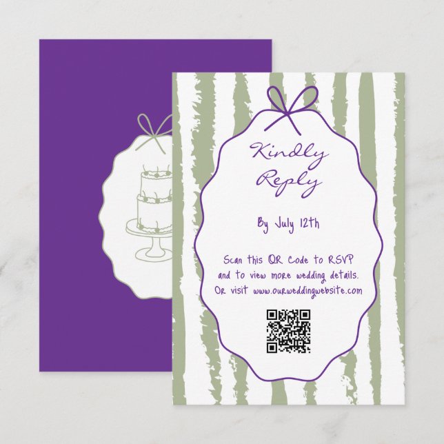 Carte D'accompagnement Whimsical Stripes Handwritten Painted Wedding  (Devant / Derrière)