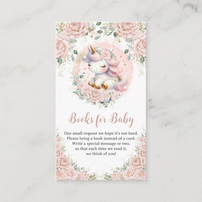 Carte D'accompagnement Whimsical Unicorn Blush Rose Floral Livres pour bé (Devant)
