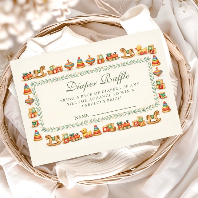 Carte D'accompagnement Whimsical Vintage Toy Baby Shower Diapper Raffle (Créateur téléchargé)