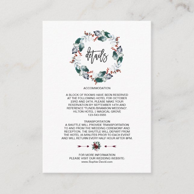 Carte D'accompagnement Whimsical Winter Holy Berries Wreath Weddi Détails (Devant)