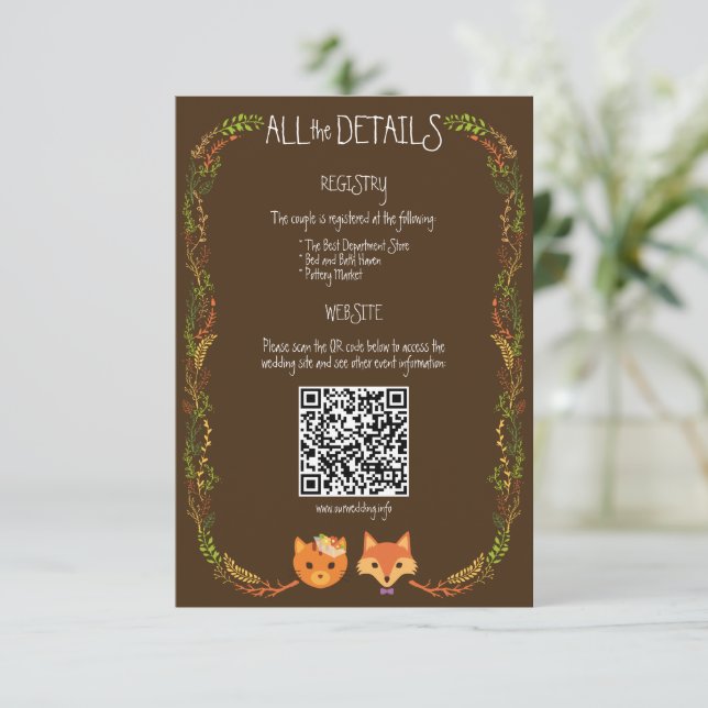 Carte D'accompagnement Whimsical Woodland Chat & Fox Rustic Mariage (Debout devant)