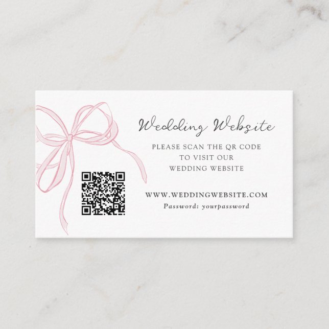 Carte D'accompagnement Whimsy Pink Bow Wedding QR Code (Devant)