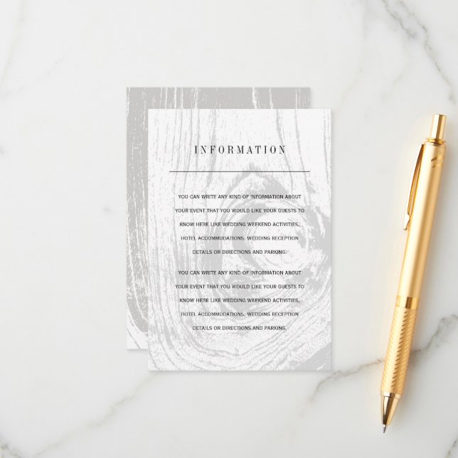 Carte D'accompagnement White Classic Rustic Woodgrain Informations de mar (Devant/Arrière en situation)