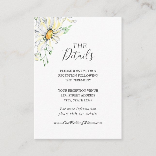 Carte D'accompagnement White Daisies Greenery Floral Watercolor Wedding (Devant)