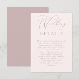 Carte D'accompagnement White & Dusty rose moderne Détails du Mariage