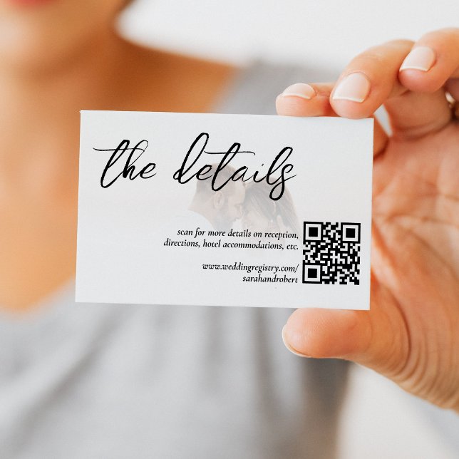 Carte D'accompagnement White Elegant QR Code Détails du Mariage photo (White Elegant QR Code Photo Wedding Details Enclosure Card)