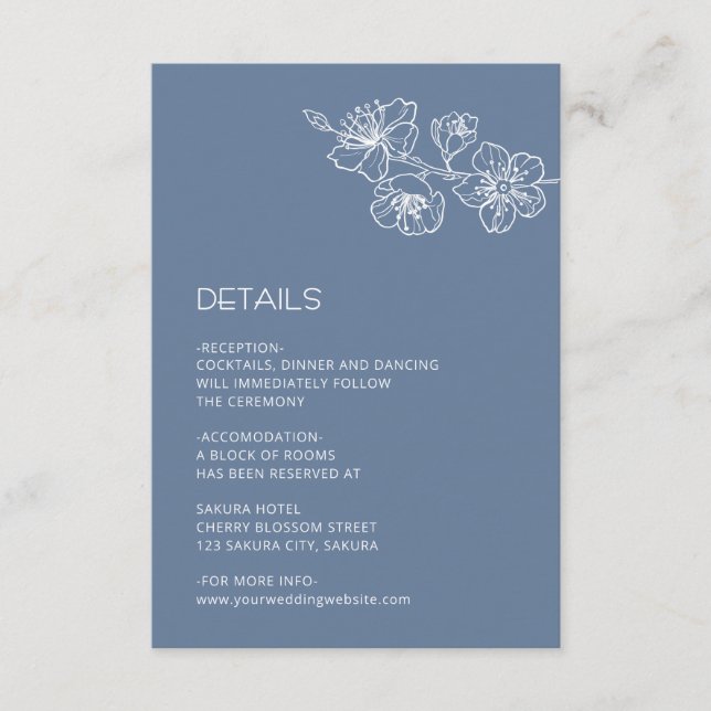 Carte D'accompagnement White Floral Line Art Dusty Blue Wedding (Devant)