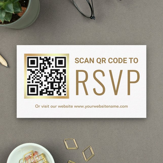 Carte D'accompagnement White Gold Foil QR Code RSVP Mariage Website (Créateur téléchargé)