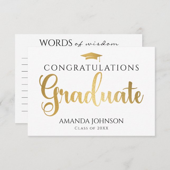 Carte D'accompagnement White Gold Graduate Words of Wisdom Graduate (Devant / Derrière)