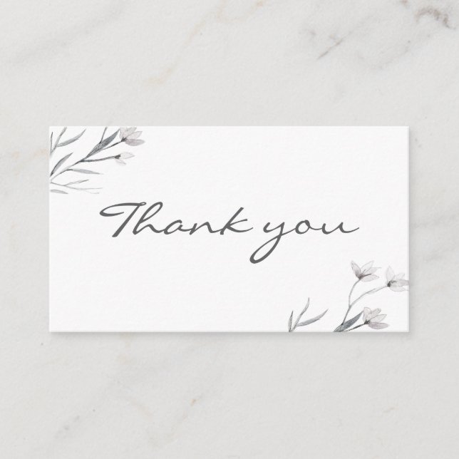 Carte D'accompagnement White Grey Floral merci Mariage simple élégant (Devant)