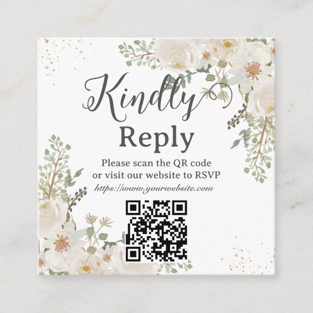 Carte D'accompagnement White Ivory Floral Wedding Bridal Shower QR RSVP (Devant)