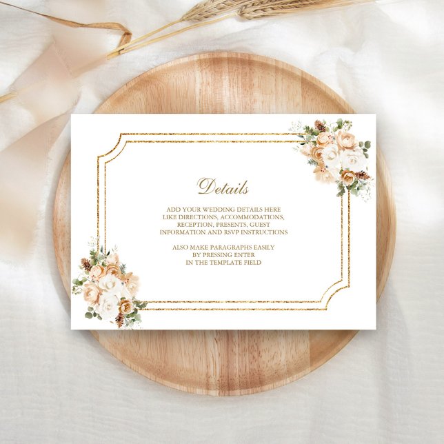 Carte D'accompagnement White Ivory Gold Noël Floral Détails du Mariage (Créateur téléchargé)
