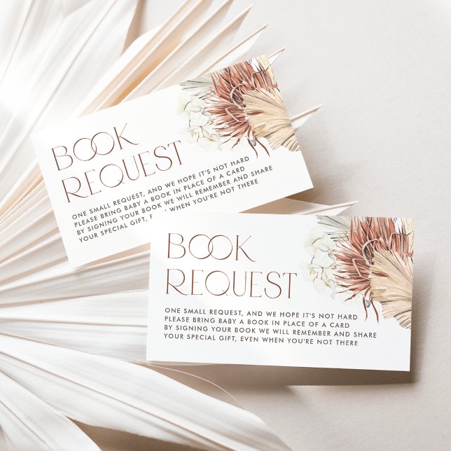Carte D'accompagnement White Orchid et Palm Feuille Boho Boho Demande de  (This boho book request card featuring watercolor white orchids, dried palm leaves, and pampas.)